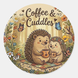 Koffie en Knuffels Moppig Stekelvarken Koppel Matc Ronde Sticker