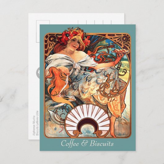 Koffie en koekjes CC0411 Alphonse Mucha Briefkaart (Voorkant / Achterkant)