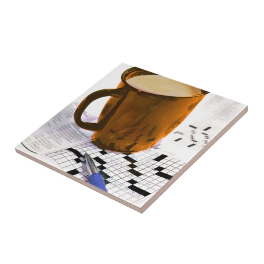 Koffie en kruiswoordpuzzel tegeltje (Zijkant)