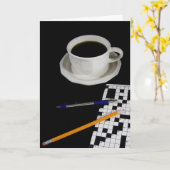 Koffie en kruiswoordpuzzel Verjaardag Kaart (Gele Bloem)