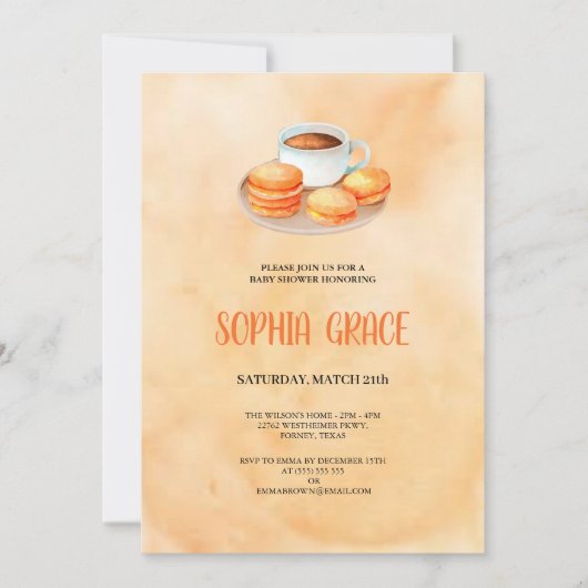 koffie en macarons babyshower Uitnodiging (Voorkant)