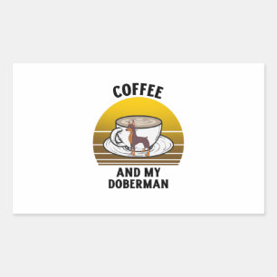 Koffie en mijn doberman Retro  zonsondergang Rechthoekige Sticker