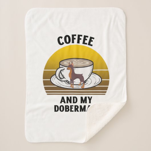 Koffie en mijn doberman Retro  zonsondergang Sherpa Deken (Voorkant)