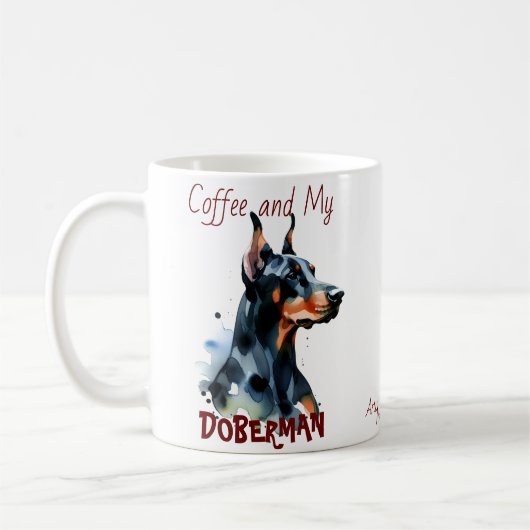 Koffie en Mijn Doberman schattig / personaliseer M Koffiemok (Links)