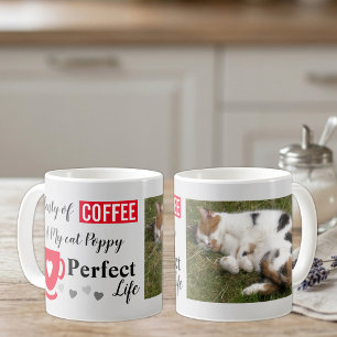 Koffie en mijn kat perfect leven grijs rode foto koffiemok