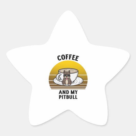 Koffie en mijn pitbull Retro zonsondergang Ster Sticker (Voorkant)