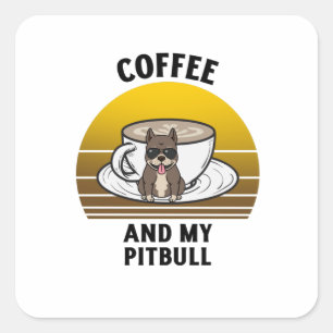 Koffie en mijn pitbull Retro  zonsondergang Vierkante Sticker