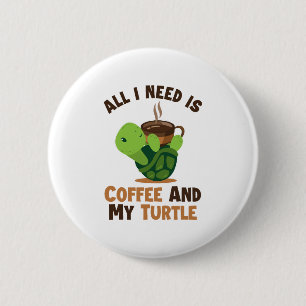 Koffie en mijn schildpad schildpad geschilderd min ronde button 5,7 cm
