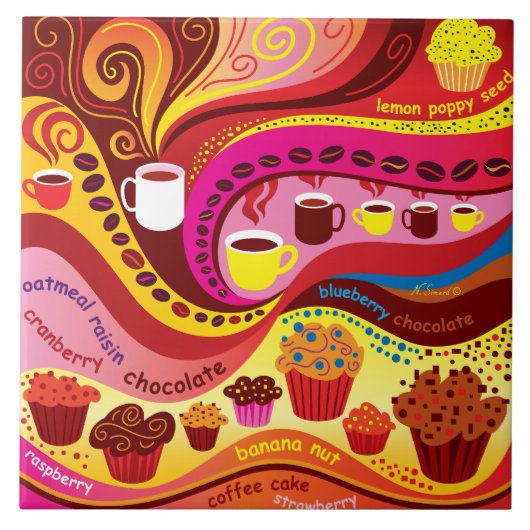 Koffie en Muffins Patroon Tegeltje (Voorkant)