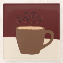 Koffie en muziek - Koffiekopje met muzikale stoom Glazen Onderzetter