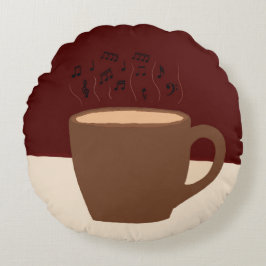 Koffie en muziek - Koffiekopje met muzikale stoom Rond Kussen