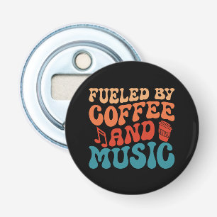 Koffie en muziek Retro typografie Button Flesopener