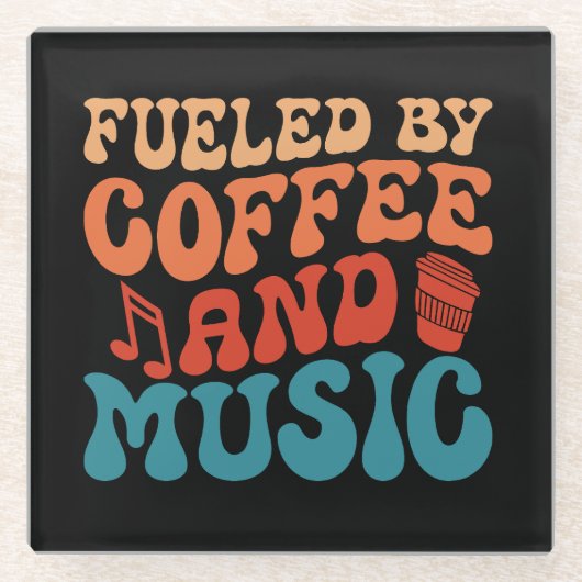 Koffie en muziek Retro  typografie Glazen Onderzetter (Voorkant)