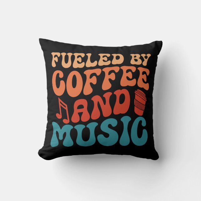 Koffie en muziek Retro  typografie Kussen (Voorkant)