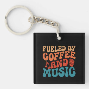 Koffie en muziek Retro typografie Sleutelhanger