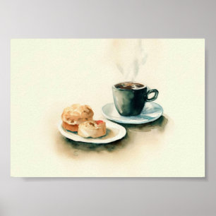 Koffie en ontbijt schilderij poster