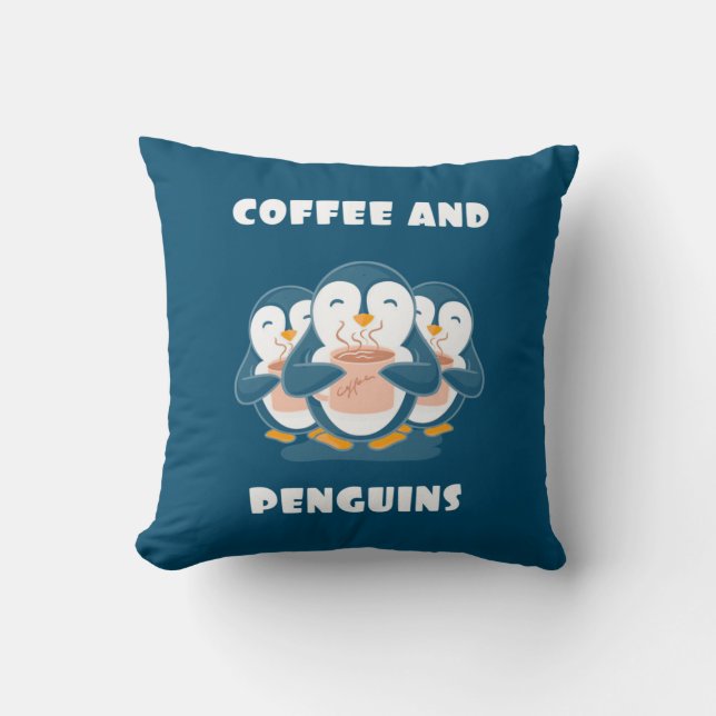 Koffie en pinguïns kussen (Voorkant)