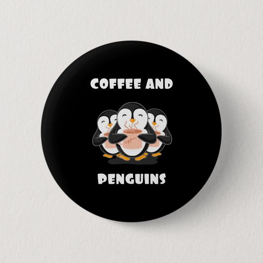 Koffie en pinguïns ronde button 5,7 cm (Voorkant)