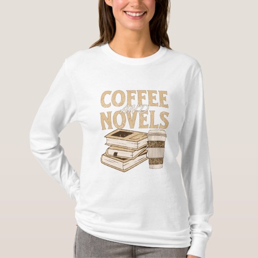 Koffie en roman Grappig  boek lezen T-shirt (Voorkant)