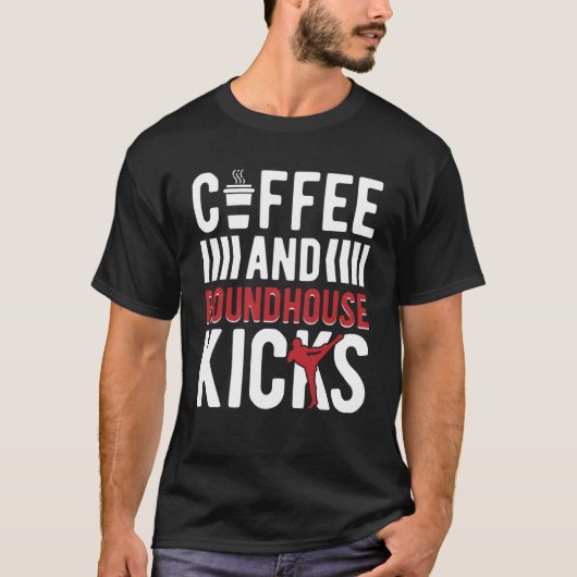 Koffie en Roundhouse Kickboksen Kickbokser T-shirt (Voorkant)