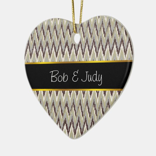 Koffie- en Sage-iKat ZigZag-patroon Keramisch Ornament (Links)