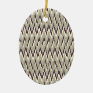 Koffie- en Sage-iKat ZigZag-patroon Keramisch Ornament