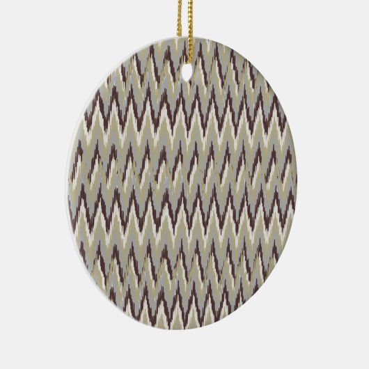 Koffie- en Sage-iKat ZigZag-patroon Keramisch Ornament (Rechts)