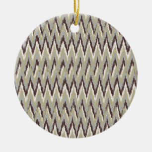Koffie- en Sage-iKat ZigZag-patroon Keramisch Ornament