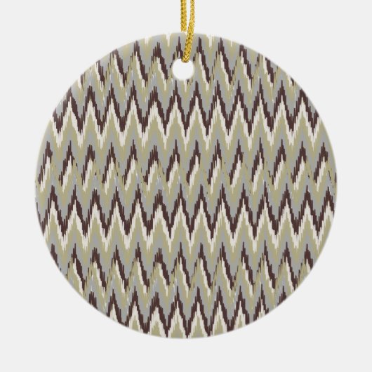 Koffie- en Sage-iKat ZigZag-patroon Keramisch Ornament (Voorkant)