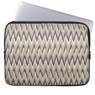 Koffie- en Sage-iKat ZigZag-patroon Laptop Sleeve