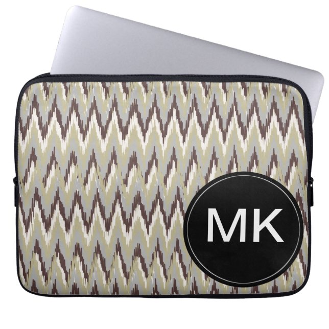 Koffie- en Sage-iKat ZigZag-patroon Laptop Sleeve (Voorkant)