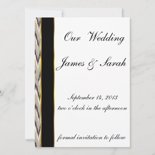 Koffie- en Sage-iKat ZigZag-patroon Save The Date (Achterkant)