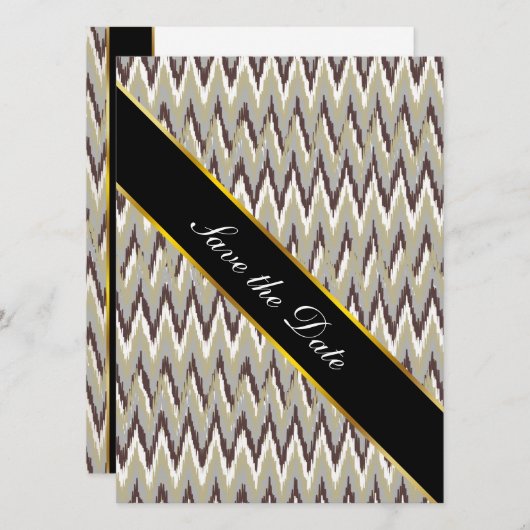 Koffie- en Sage-iKat ZigZag-patroon Save The Date (Voorkant / Achterkant)