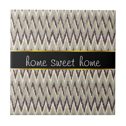 Koffie- en Sage-iKat ZigZag-patroon Tegeltje (Voorkant)