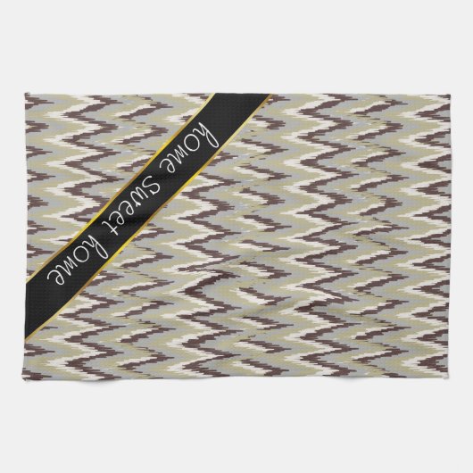 Koffie- en Sage-iKat ZigZag-patroon Theedoek (Horizontaal)