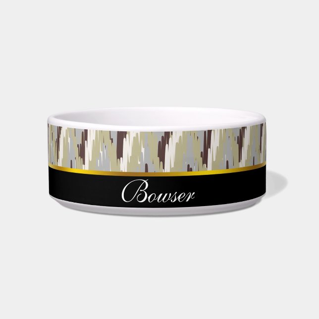 Koffie- en Sage-iKat ZigZag-patroon Voerbakje (Voorkant)