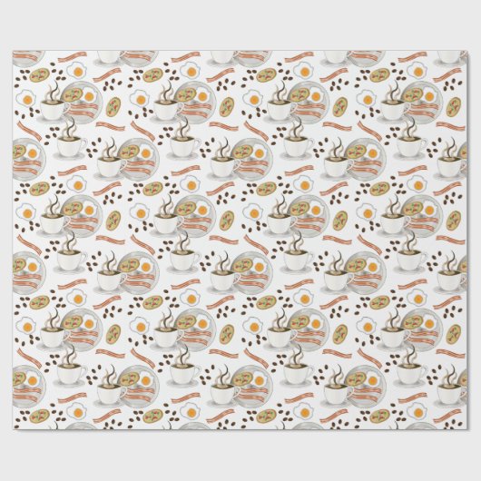 Koffie en Savory Breakfast Bacon | Eieren Patroon Cadeaupapier (Vlak)