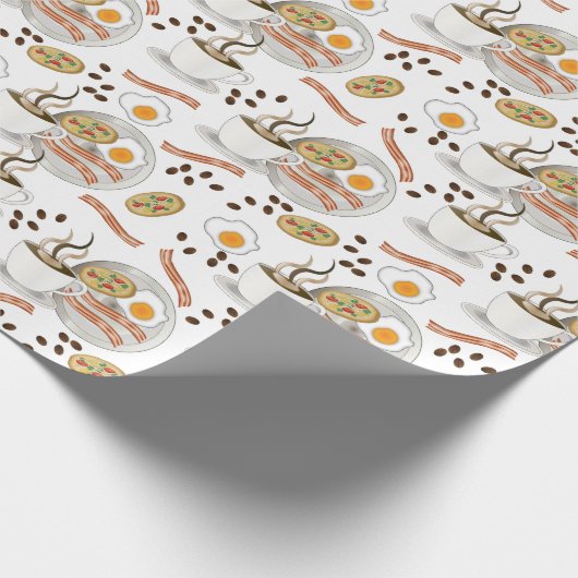 Koffie en Savory Breakfast Bacon | Eieren Patroon Cadeaupapier (Hoek)