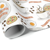 Koffie en Savory Breakfast Bacon | Eieren Patroon Cadeaupapier (Rol Hoek)