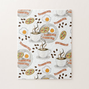 Koffie en Savory Breakfast Bacon   Eieren Patroon Legpuzzel