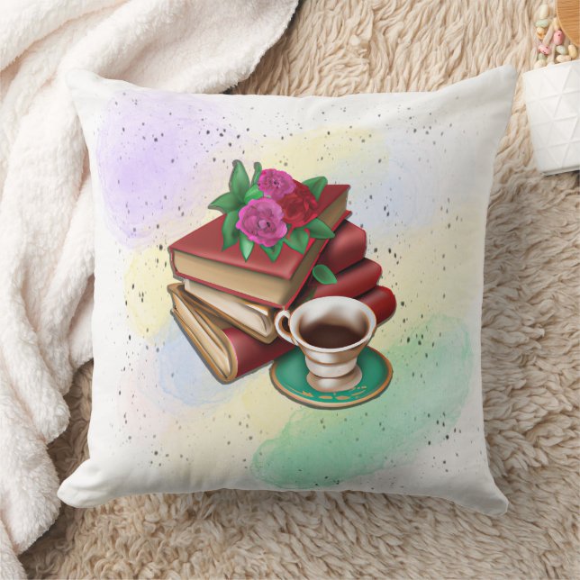 Koffie en stapel boeken kussen (Deken)