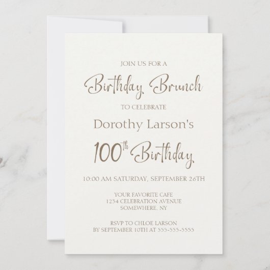 Koffie en taart 100e verjaardag brunch kaart (Achterkant)