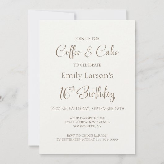 Koffie en taart 16e verjaardag kaart (Achterkant)