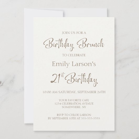 Koffie en taart 21e verjaardag brunch kaart (Achterkant)