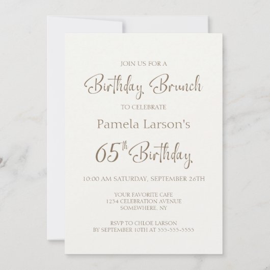 Koffie en taart 65e verjaardag brunch kaart (Achterkant)