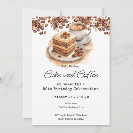 Koffie en taart 80e verjaardag kaart (Voorkant)