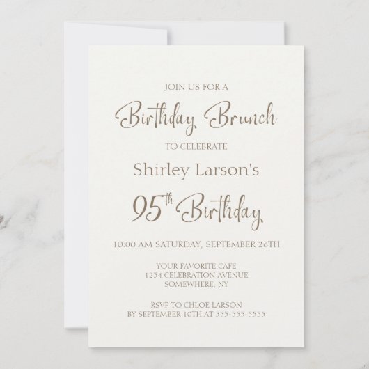 Koffie en taart 95e verjaardag brunch kaart (Achterkant)