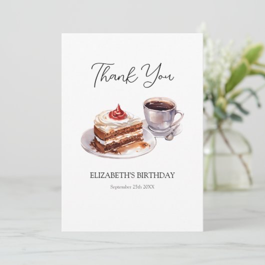 Koffie en taart verjaardag bedankkaart (Staand voorkant)