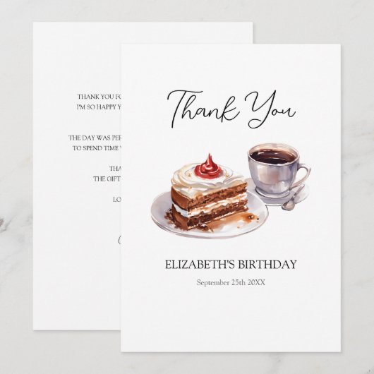 Koffie en taart verjaardag bedankkaart (Voorkant / Achterkant)