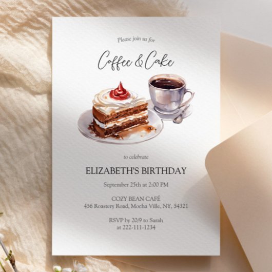 Koffie en taart verjaardagsuitnodiging kaart